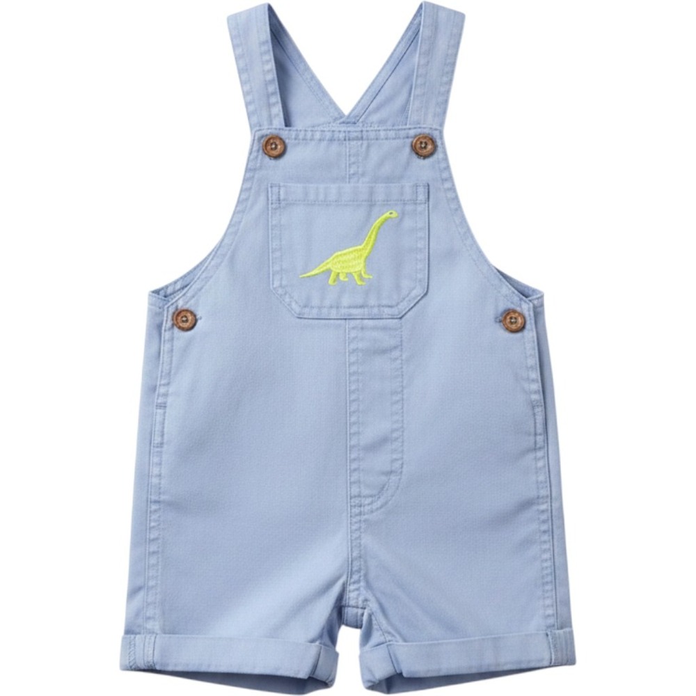 Kidgets Baby Boy Light Blue Dinosaur Embroidered Cotton Blend Overalls 18M